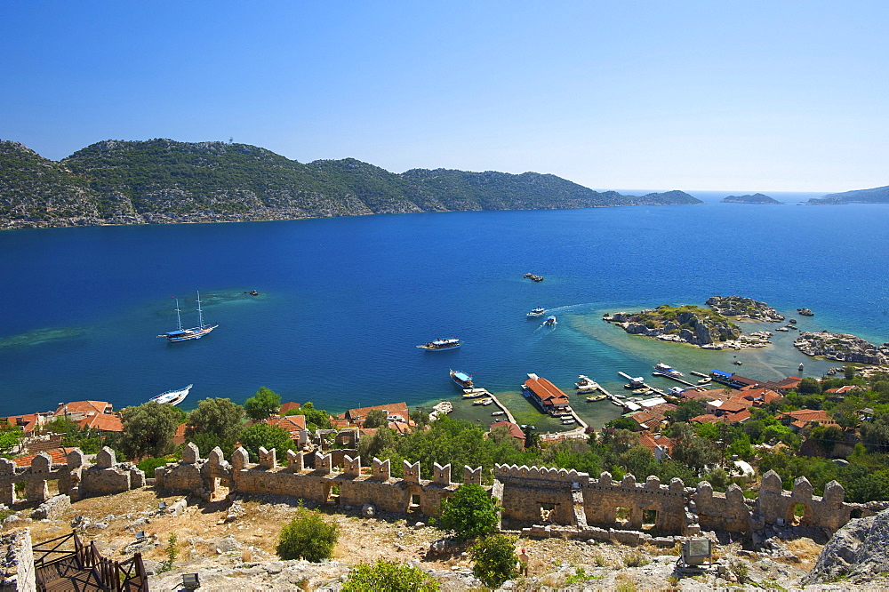 View from Kale fortress, Simena on Kekova island, Lycia, southern coast of Turkey, Western Asia