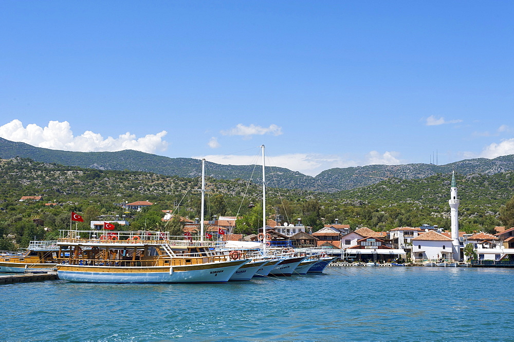 Excursion boat in the port of Ucagiz, southern coast of Turkey