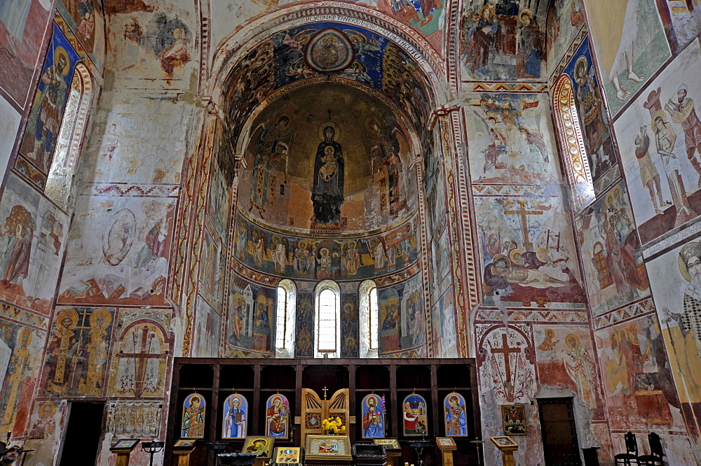 Frescoes of the Virgin Mary in the apse, Church of the Virgin, Gelati Monastery, a UNESCO World Heritage Site, Kutaisi, Imereti, Georgia, Western Asia