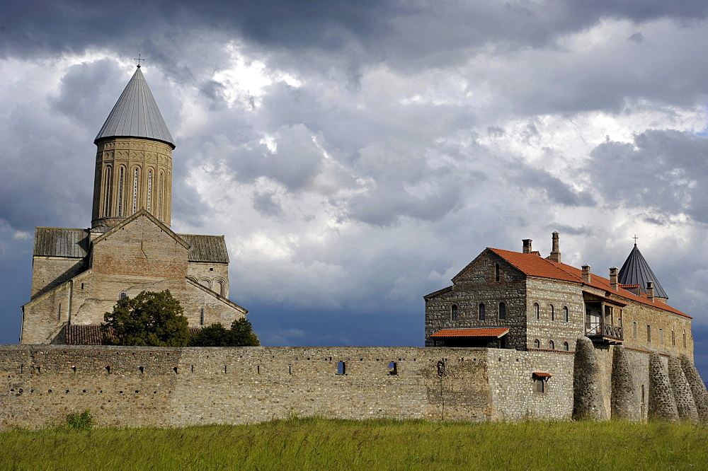 Stormy atmosphere, monastery, St. George's Cathedral in Alaverdy, Kakheti, Georgia, Western Asia