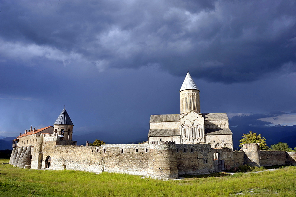 Stormy atmosphere, monastery, St. George's Cathedral in Alaverdy, Kakheti, Georgia, Western Asia