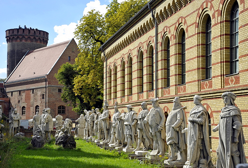 Julius Tower and arsenal, statues from Siegesallee boulevard in Berlin's Tiergarten, Spandau Citadel fortress, Berlin, Germany, Europe