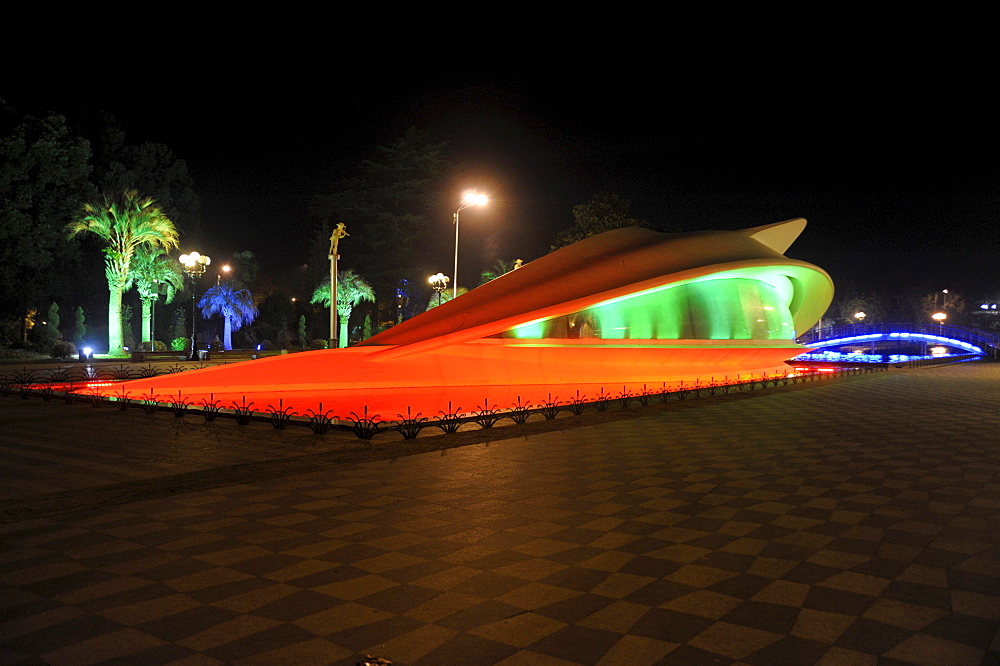 Beach promenade illuminated at night, evening view, Black Sea resort of Batumi, Colchis, Georgia, Eurasia