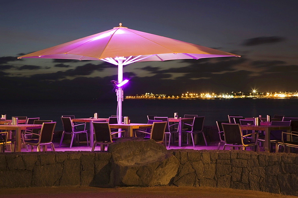 Restaurant near the Marina Rubicon, view towards Playa Blanca, Lanzarote, Canary Islands, Spain, Europe