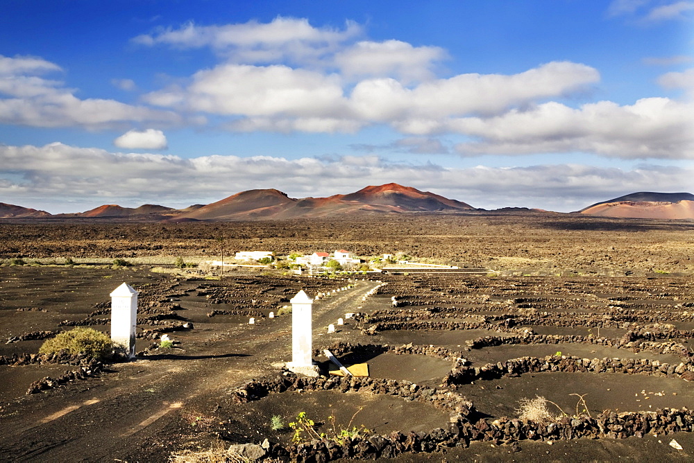 Entrance to a finca in the wine growing area of La Geria, Lanzarote, Canary Islands, Spain, Europe