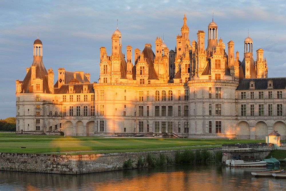 Chateau de Chambord, north facade with a moat, department of Loire et Cher, Centre region, France, Europe