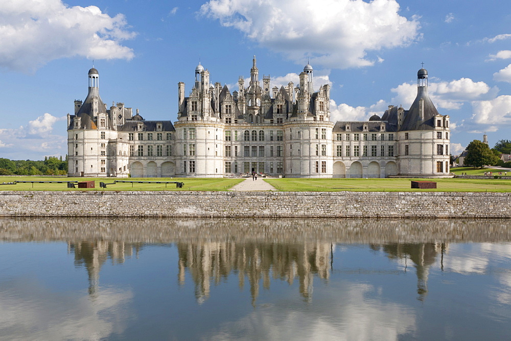 Chateau de Chambord, north facade with a moat, department of Loire et Cher, Centre region, France, Europe