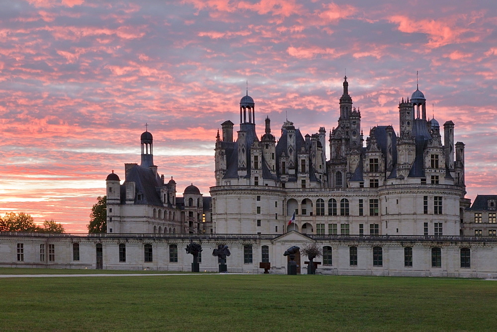 Chateau de Chambord, south facade, at sunset, department of Loire et Cher, Centre region, France, Europe