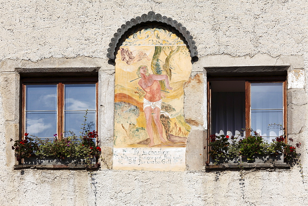 Fresco on a facade, Schwallenbach near Spitz, Wachau, Waldviertel, Lower Austria, Austria, Europe