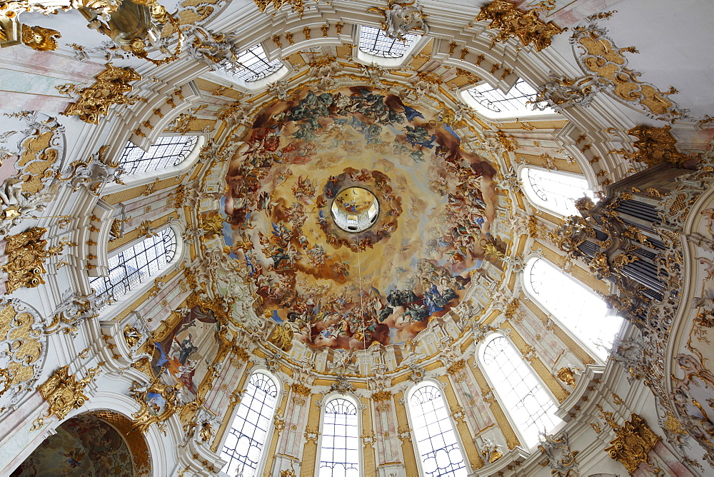 Ceiling fresco by Johann Jakob Zeiller, dome of the abbey church, Ettal Abbey, Upper Bavaria, Bavaria, Germany, Europe