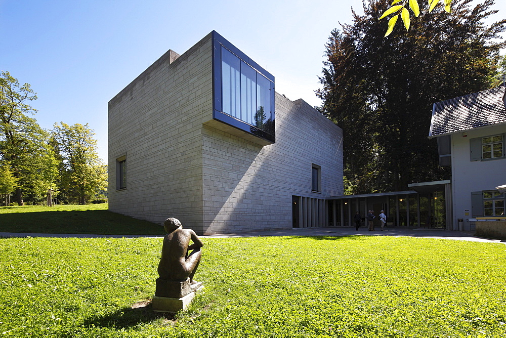 Franz Marc Museum with a bronze sculpture, Ruhende by Hans Stangl, 1933, Kochel, Upper Bavaria, Bavaria, Germany, Europe