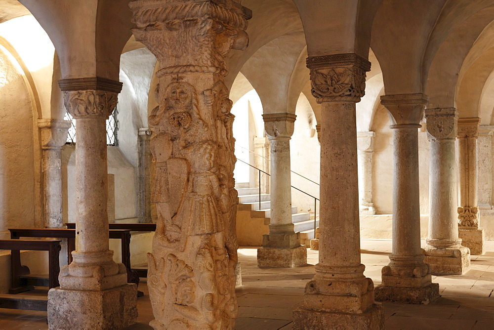 Crypt with beast column, Freisinger Dom St. Maria und St. Korbinian, Freising Cathedral of St. Mary and St. Korbinian, Freising, Upper Bavaria, Bavaria, Germany, Europe