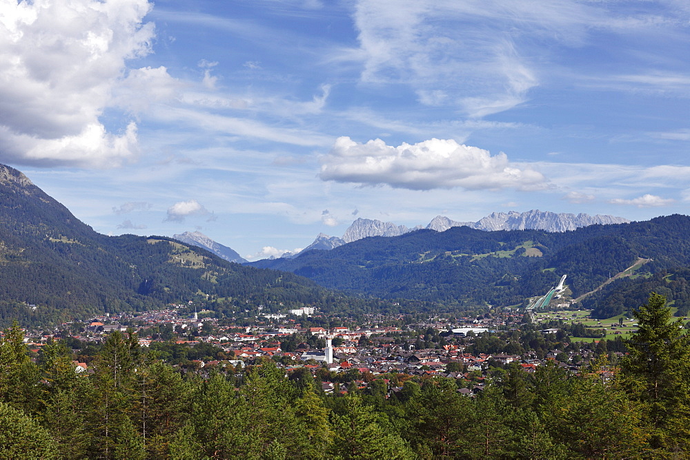 View of Garmisch-Partenkirchen, Werdenfelser Land region, Upper Bavaria, Bavaria, Germany, Europe