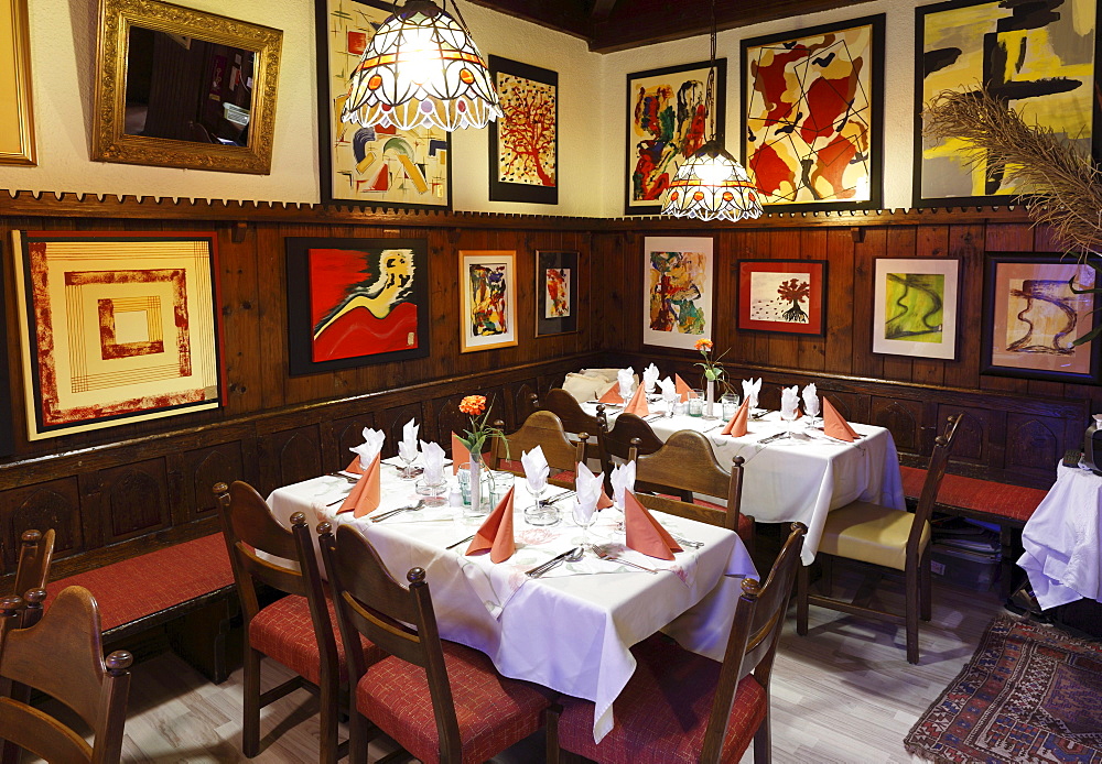 Restaurant Gozzoburg with paintings by Helga Bruckner, Krems, Wachau, Waldviertel, Forest Quarter, Lower Austria, Austria, Europe