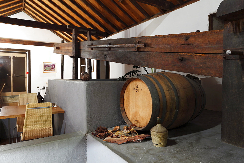 Restaurant with a wine press, Hotel Anaterve, Vallehermoso, La Gomera, Canary Islands, Spain, Europe