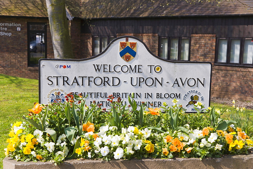 Town signboard, Stratford-upon-Avon, Warwickshire, England, United Kingdom, Europe