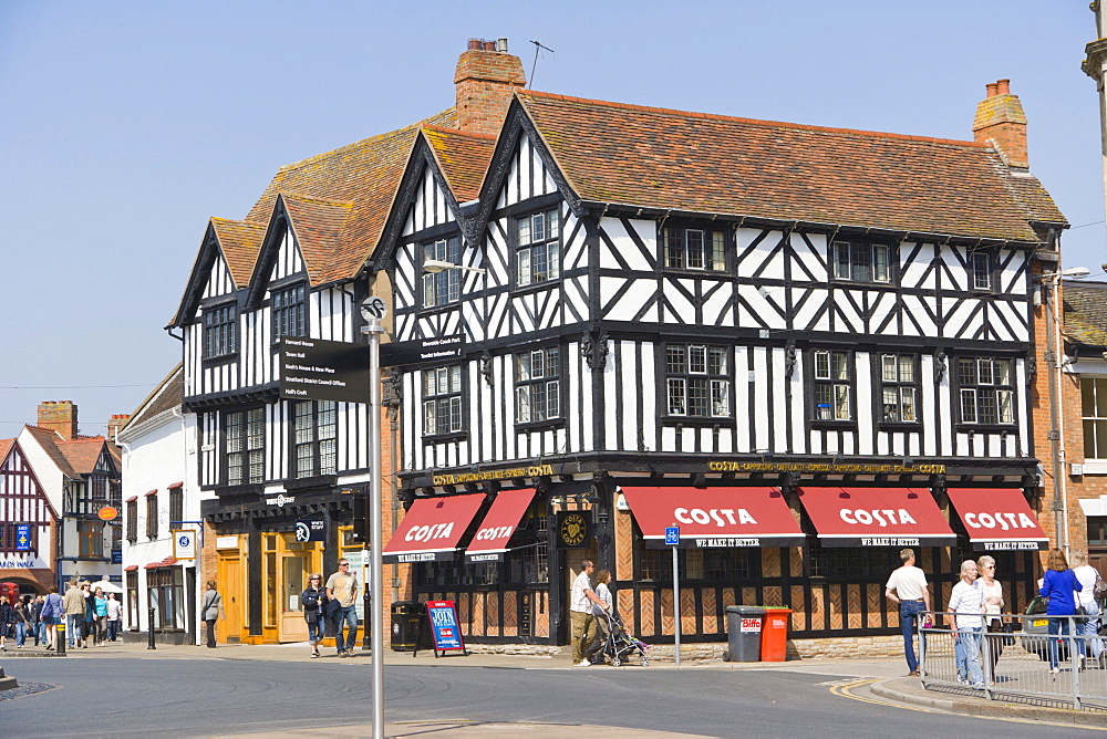 Half-timbered house, coffee house, Bridge Street, Stratford-upon-Avon, Warwickshire, England, United Kingdom, Europe