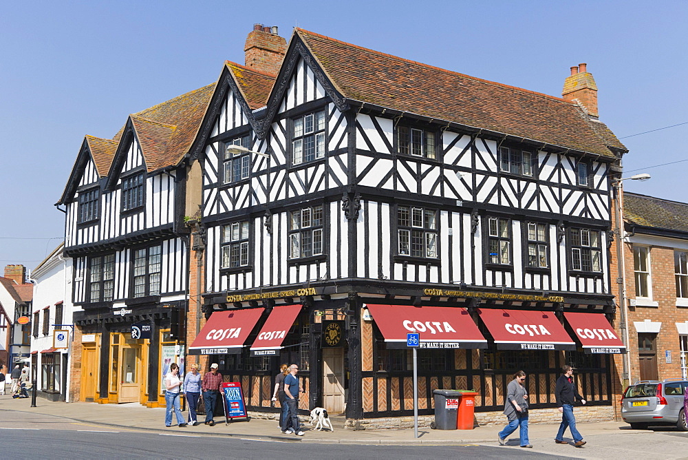 Half-timbered house, coffee house, Bridge Street, Stratford-upon-Avon, Warwickshire, England, United Kingdom, Europe