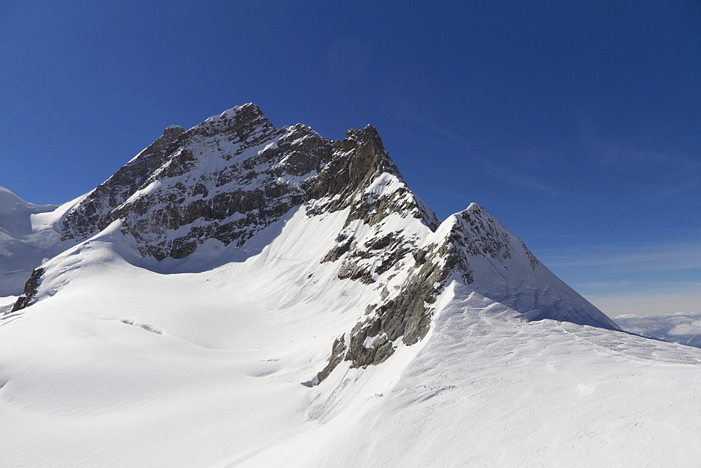 View from Sphinx Mountain Station towards Jungfrau Mountain, Jungfraujoch, Bernese Oberland, Canton of Bern, Switzerland, Europe