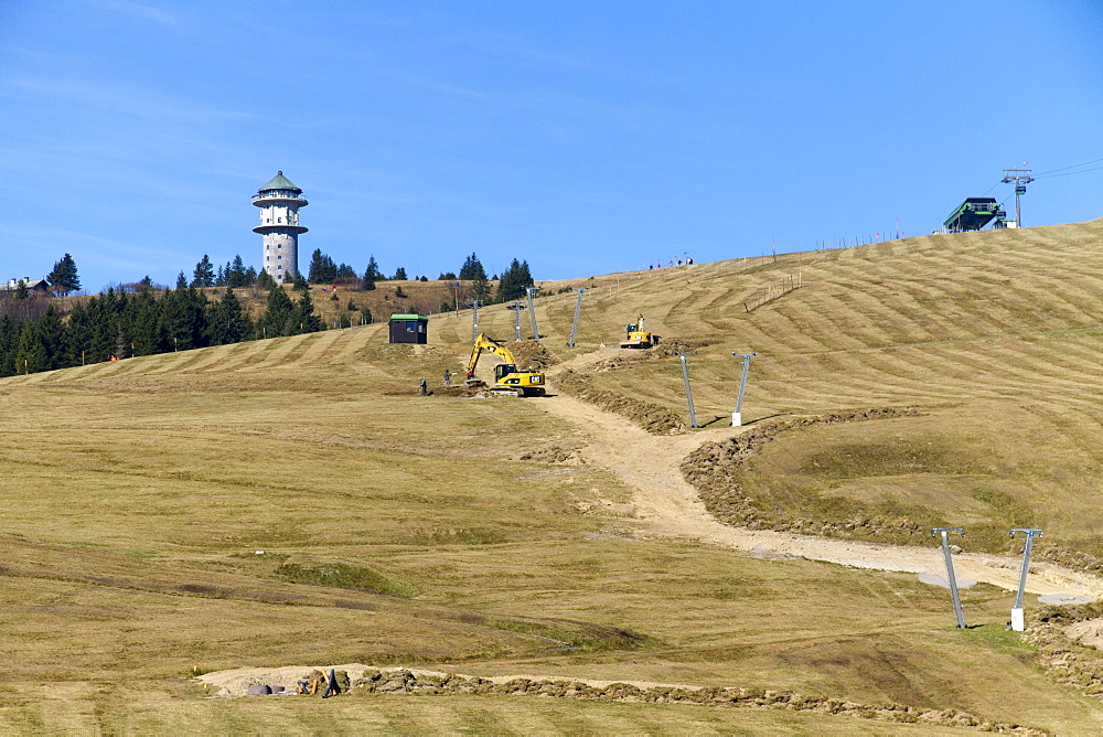 Runway construction site on Mt. Seebuck, Black Forest, Landkreis Hochschwarzwald county, Baden-Wuerttemberg, Germany, Europe