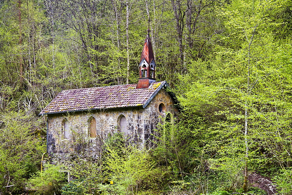 Dilapidated chapel in Wutachschlucht gorge, Black Forest, Baden-Wuerttemberg, Germany, Europe