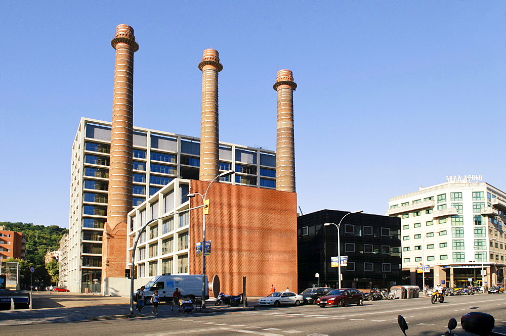 Tres Xemeneies, The 3 Towers, Edificio FECSA-Endesa building Av.Paral.lel 51 in Barcelona, Spain, Europe