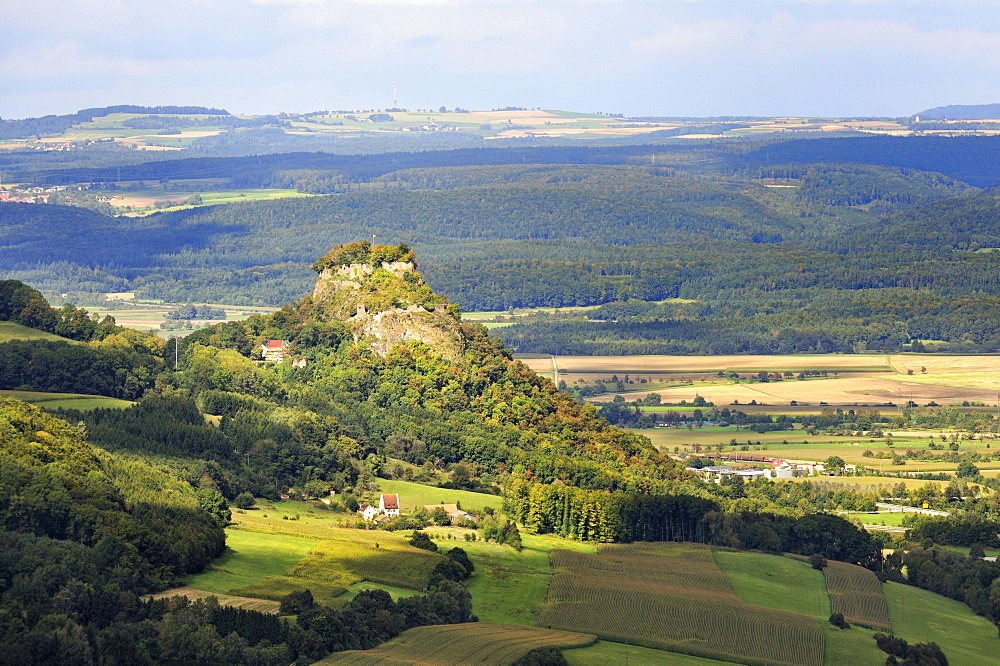 Hohenkraehen volcano, in the back the Witthoh range, Landkreis Konstanz county, Baden-Wuerttemberg, Germany, Europe