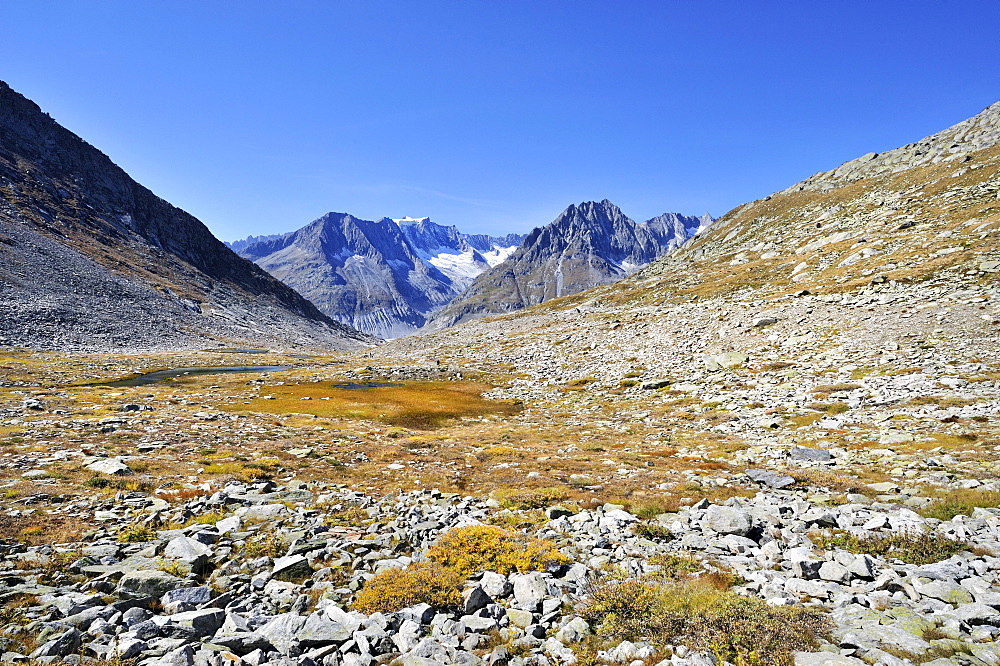 Sink from the previous Maerjelensee, a glacier lake on the eastern edge of the Aletsch Glacier, Canton of Valais, Switzerland, Europe