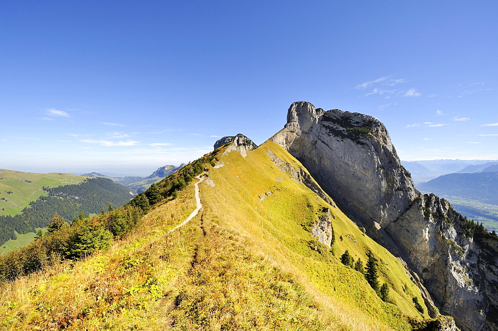 The geological hiking trail from Mt. Stauberen to the Saxer Luecke pass in the Appenzell Alps, Canton Appenzell-Innerrhoden, Switzerland, Europe