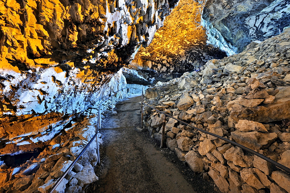 Prehistoric Baerenhoehle cave with Neanderthal finds, Wildkirchli caves on the Elbenalp cliff, Canton Appenzell-Innerrhoden, Switzerland, Europe