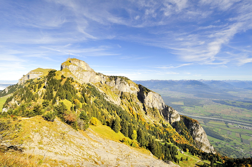 View from the geological hiking trail on the peak of Mt. Hoher Kasten in the Appenzell Alps, Appenzell Inner-Rhodes, Switzerland, Europe