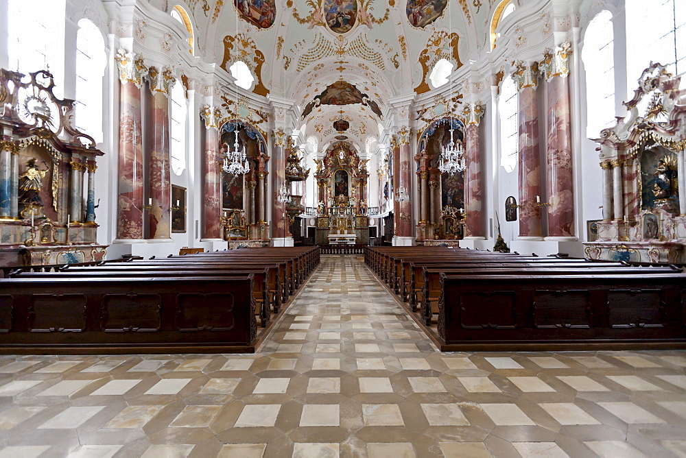 Frauenkirche Church of Our Lady by Dominic Zimmermann in rococo style, Guenzburg, Donauried, Swabia, Bavaria, Germany, Europe