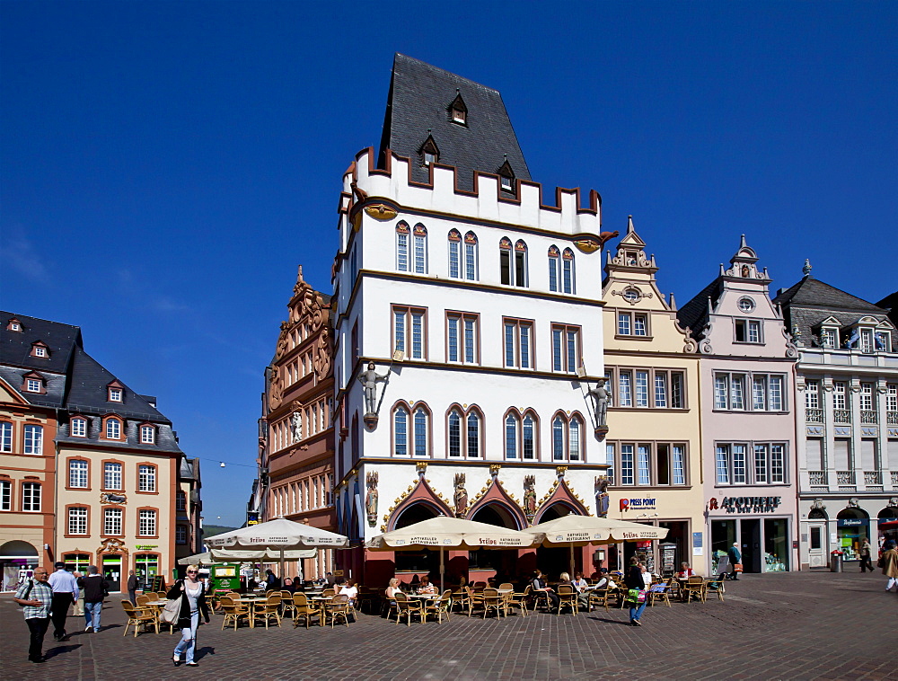 Hauptmarkt square with the Steipe, a former town hall, and Rotes Haus, Red House, Ratskeller, Trier, Rhineland-Palatinate, Germany, Europe