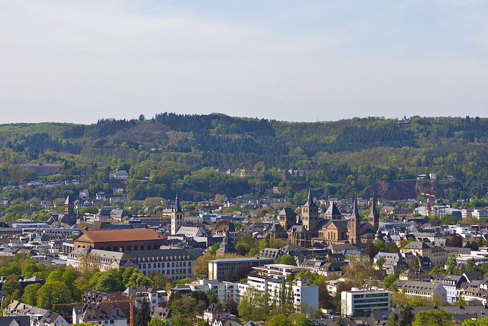 View over Trier with the Basilica of Constantine and the Cathedral, Trier, Rhineland-Palatinate, Germany, Europe