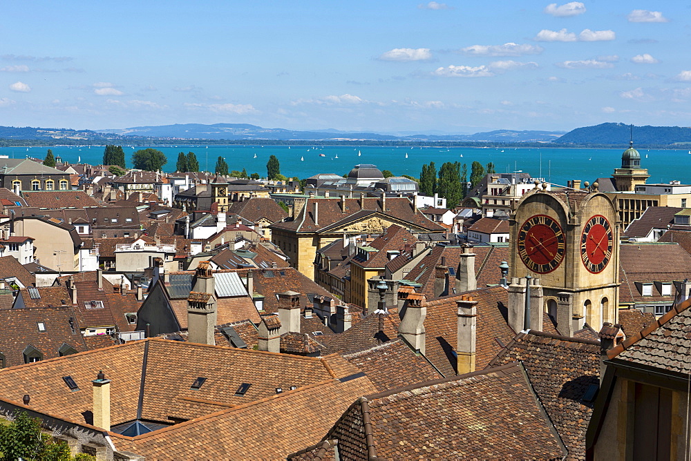 City view, Neuchatel and Lake Neuchatel, Canton Neuchatel, Switzerland, Europ