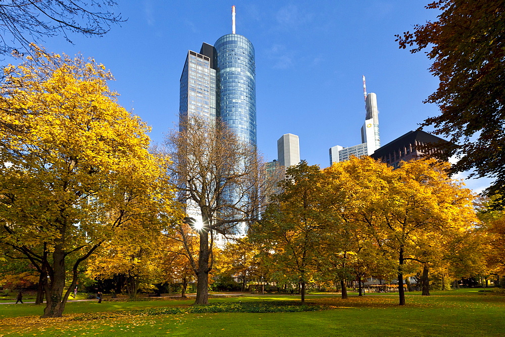 ECB, European Central Bank, HeLaBa Hessische Landesbank, Commerzbank, Japan Tower, autumn, Frankfurt am Main, Hesse, Germany, Europe