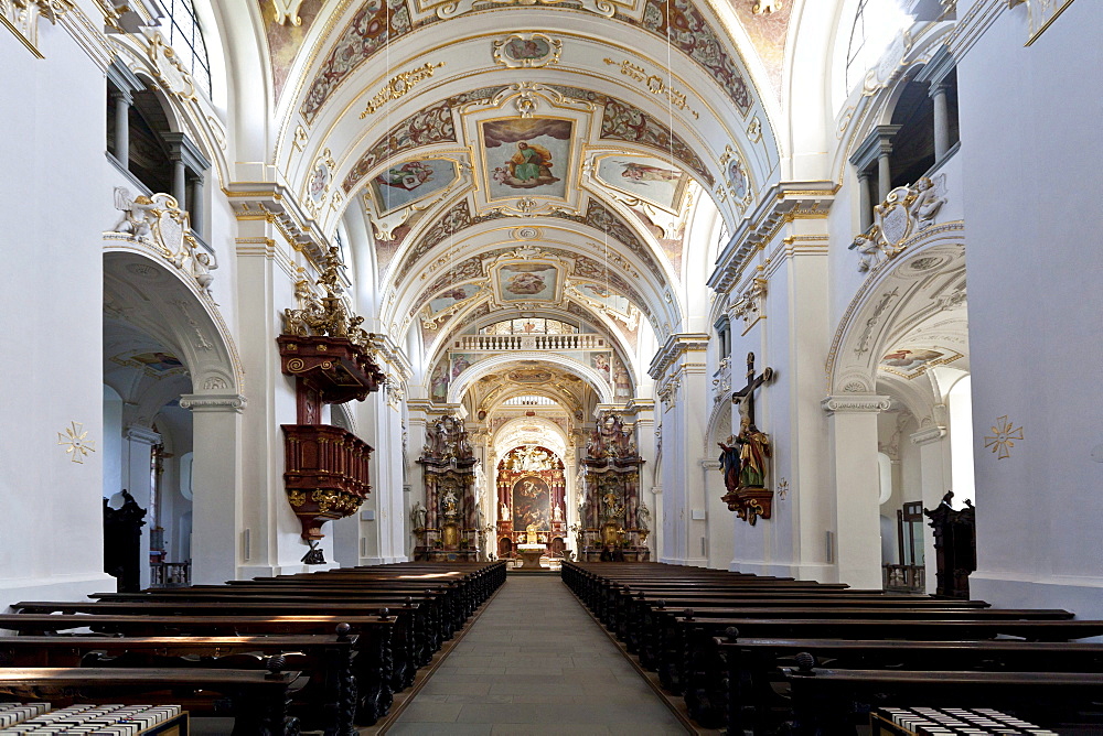 Basilica of St. Lorenz, a former Benedictine abbey church of the Prince Abbot of Kempten, today the Parish Church of St. Lorenz, Diocese of Augsburg, Kempten, Lower Allgaeu, Allgaeu, Swabia, Bavaria, Germany, Europe