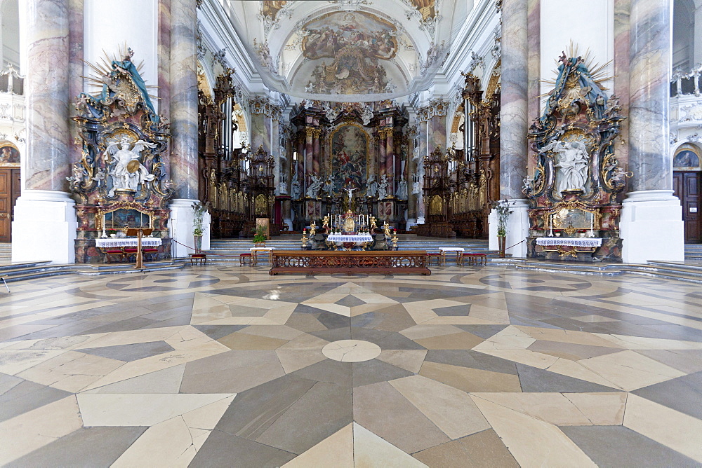 Interior of the Basilica of Ottobeuren Abbey, Diocese of Augsburg, Ottobeuren, Upper Swabia, Lower Allgaeu, Bavaria, Germany, Europe
