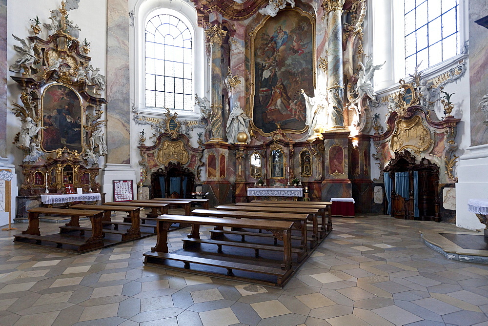 Interior of the Basilica of Ottobeuren Abbey, Diocese of Augsburg, Ottobeuren, Upper Swabia, Lower Allgaeu, Bavaria, Germany, Europe