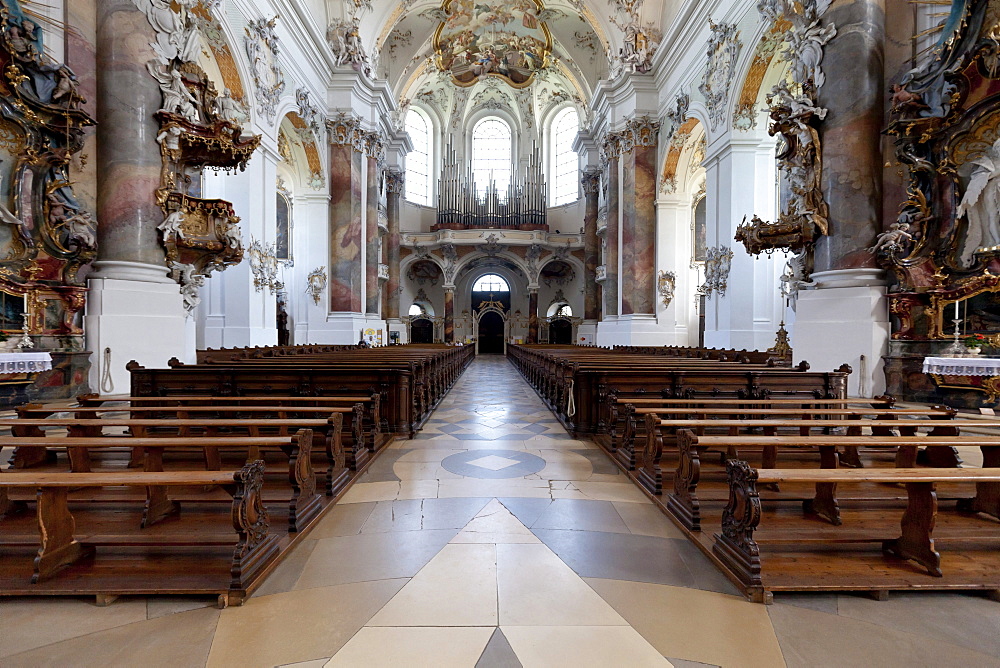 Interior of the Basilica of Ottobeuren Abbey, Diocese of Augsburg, Ottobeuren, Upper Swabia, Lower Allgaeu, Bavaria, Germany, Europe