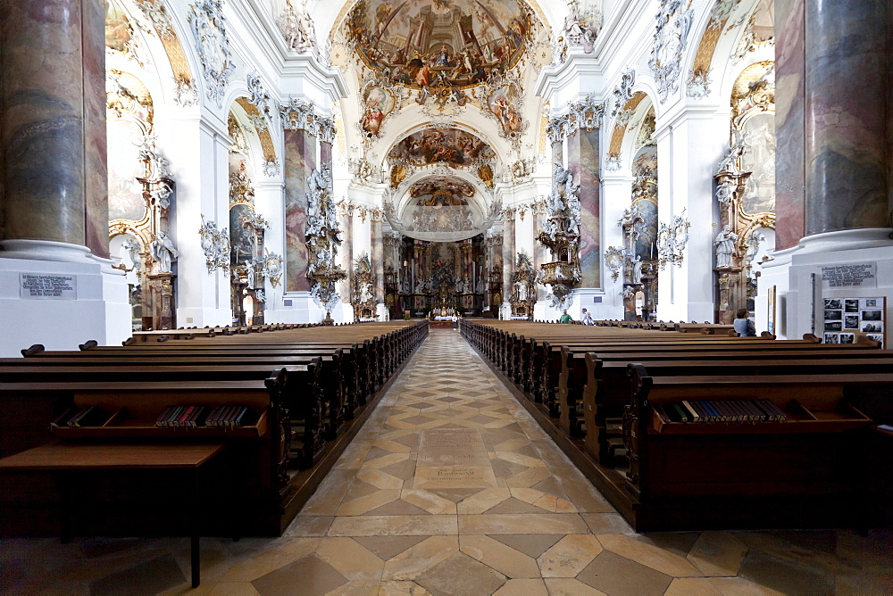 Interior of the Basilica of Ottobeuren Abbey, Diocese of Augsburg, Ottobeuren, Upper Swabia, Lower Allgaeu, Bavaria, Germany, Europe