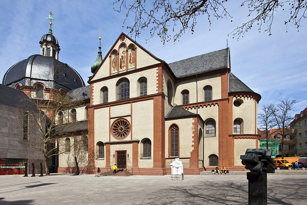 The Kollegiatstift Neumuenster collegiate church, Wuerzburg diocese, Kardinal-Doepfner-Platz square, Wuerzburg, Bavaria, Germany, Europe