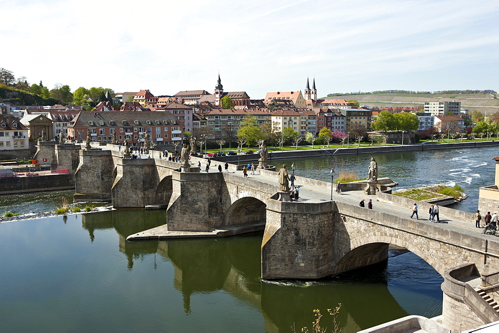 Alte Mainbruecke Main river bridge, Wuerzburg, Bavaria, Germany, Europe