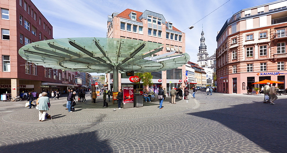 Modern tram stop at Juliuspromenade, Wuerzburg, Bavaria, Germany, Europe