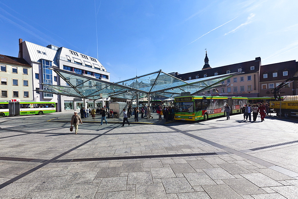 Rossmarkt square, modern bus terminal, Schweinfurt, Lower Franconia, Bavaria, Germany, Europe