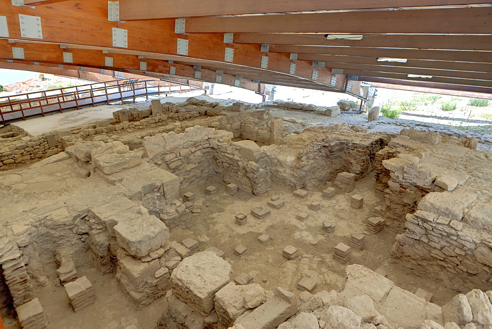 Ruins of Kourion, excavation site of ancient Kourion, protected from the sun by a roof, Akrotiri peninsula, near Episkopi, southern Cyprus