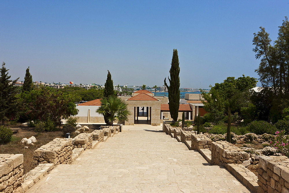 Entrance to the excavation site in Paphos, UNESCO World Heritage site, Kato Paphos resort, Paphos, southern Cyprus