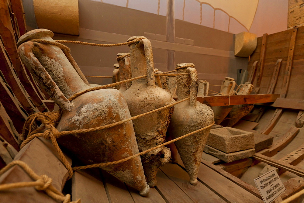 Shipwreck museum, Iron Age shipwreck, the Kyrenia Ship, dated 300 BC, interior view of Kyrenia Castle, Girne, northern Cyprus, Cyprus