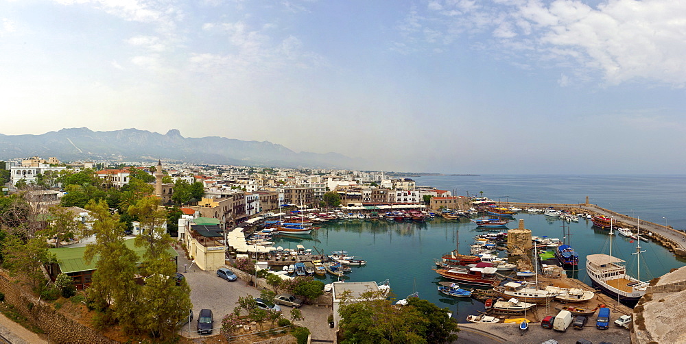 View of the port of the town of Kyrenia, Northern Cyprus, Cyprus, Turkey, Europe