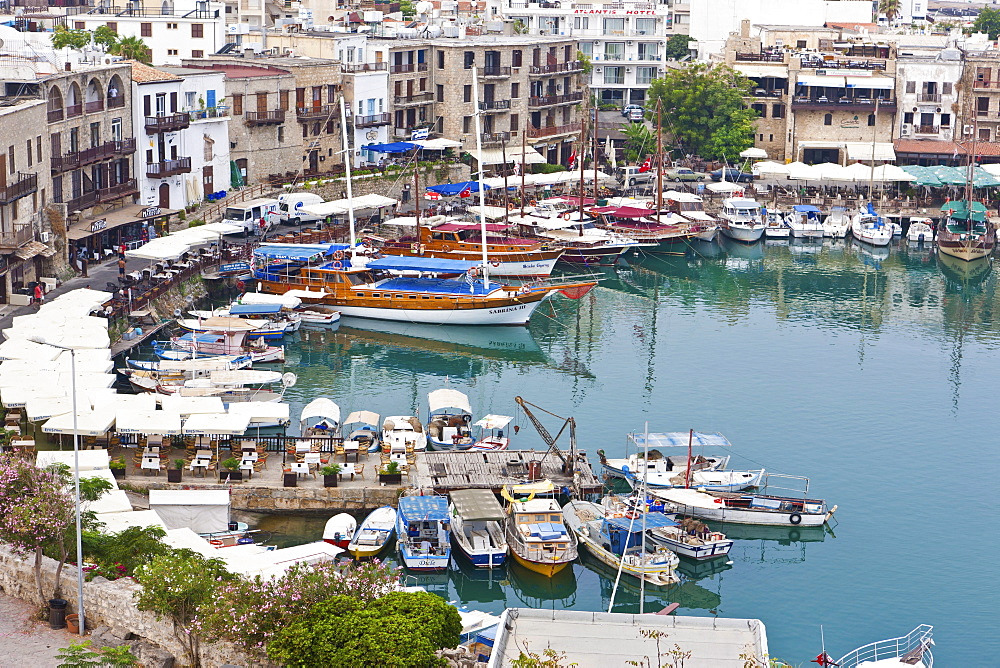 View of the port of the town of Kyrenia, Northern Cyprus, Cyprus, Turkey, Europe